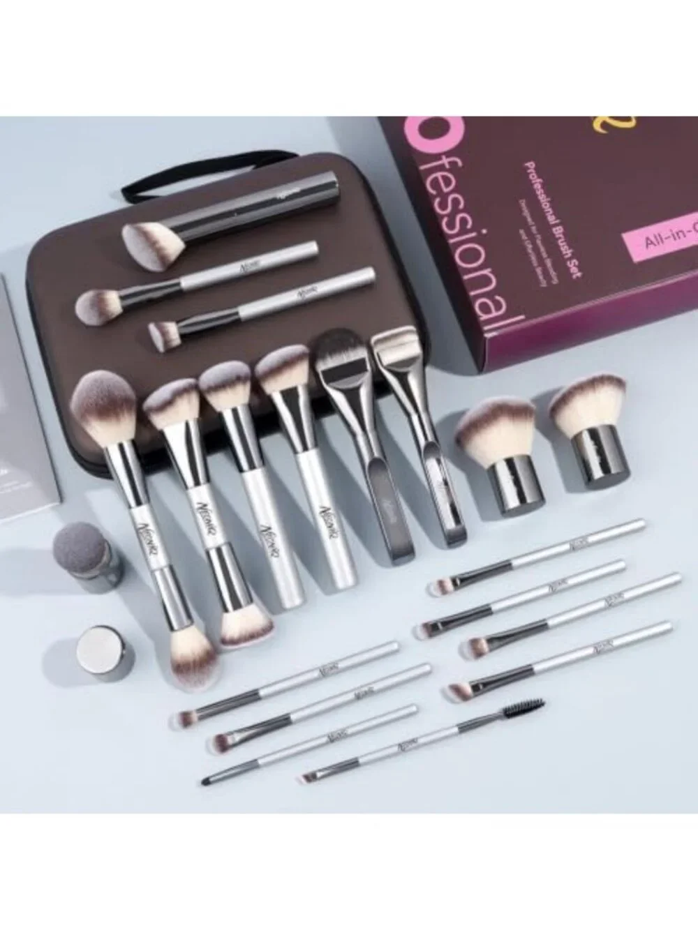 20 Pcs Vegan Makeup Brush Set with Case, Soft Synthetic Brushes for Flawless